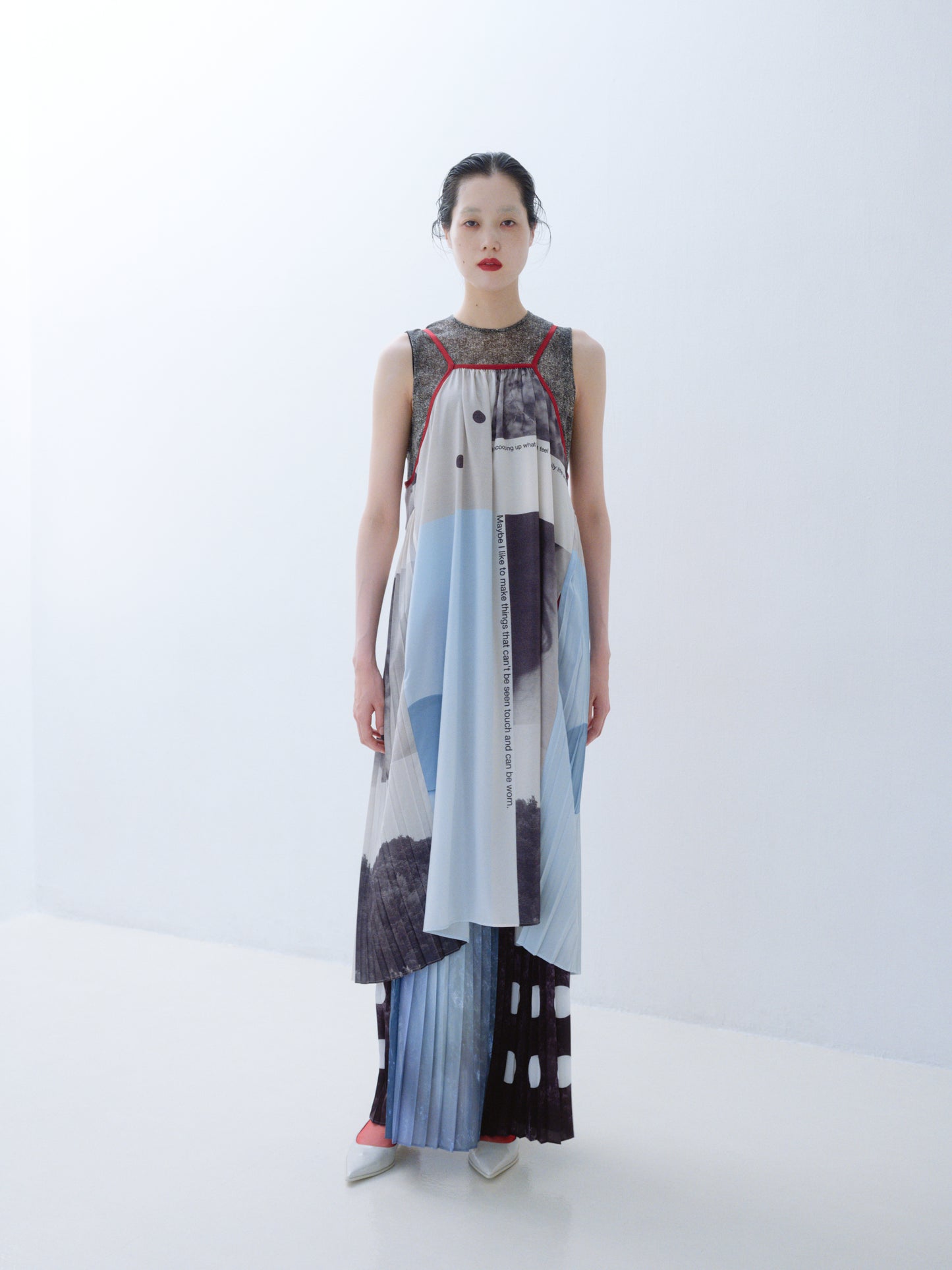 〔rich〕Collage print pleats skirt「断片の中をすべる風」