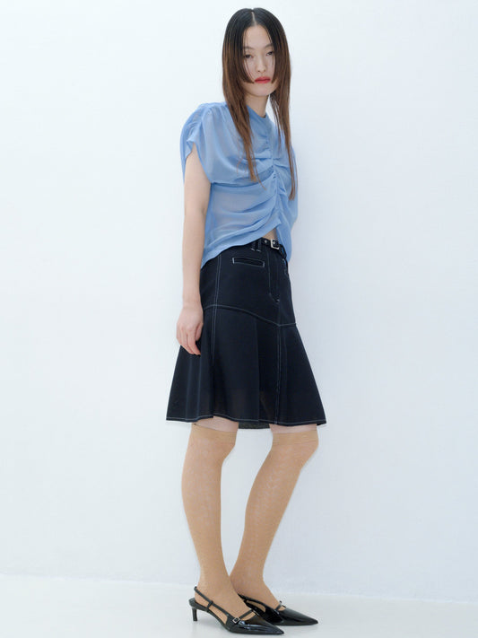 〔plain〕Air mesh flare skirt