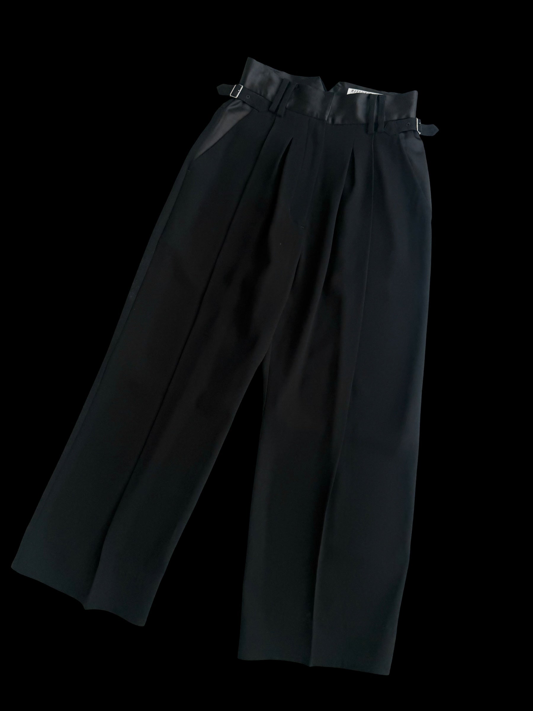 ◼︎Satin tuck slacks〔plain〕Black – RITSUKO KARITA