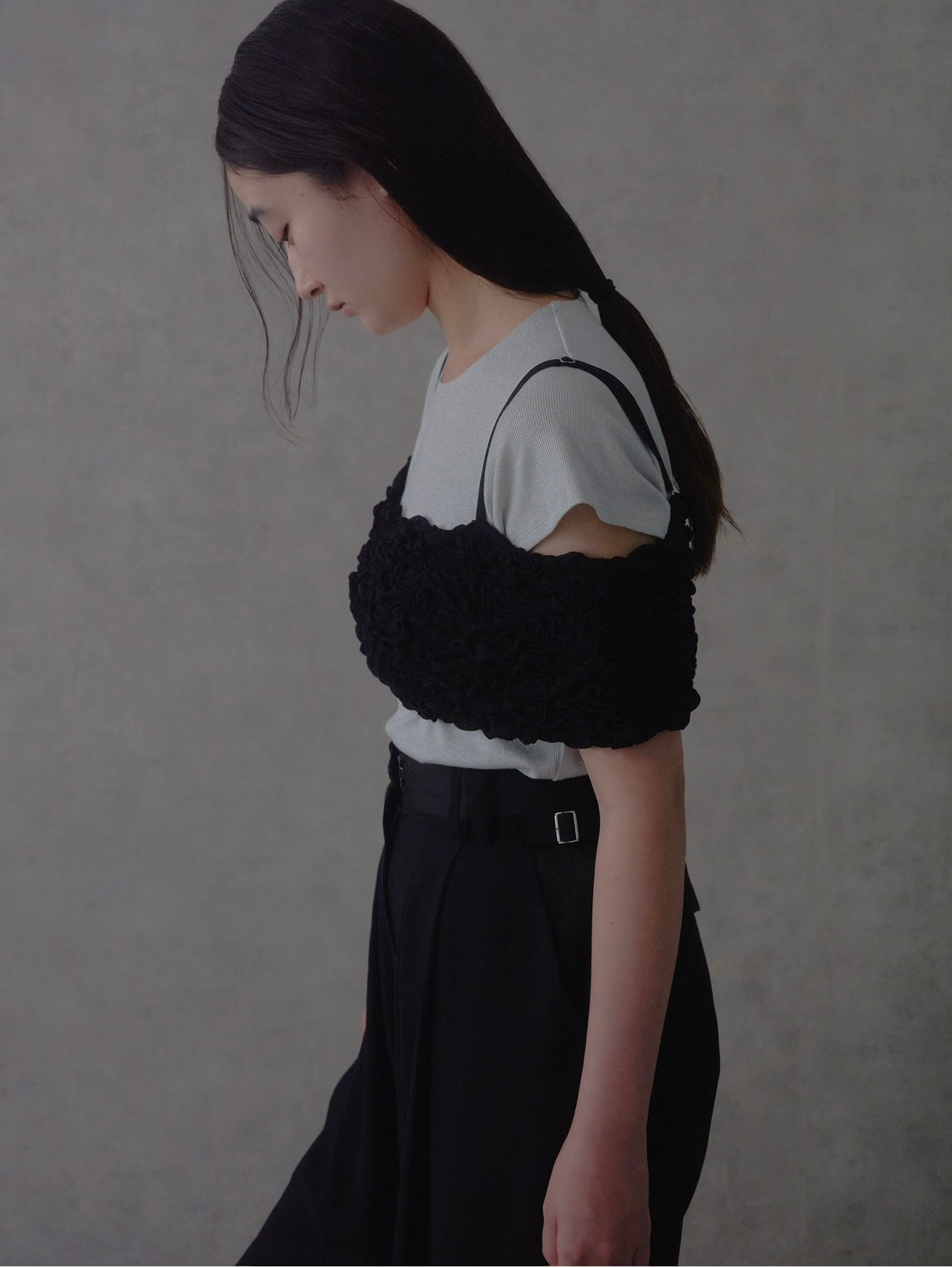 〔louise〕Rib inner half tops「さりげなく、きらめきを纏う」