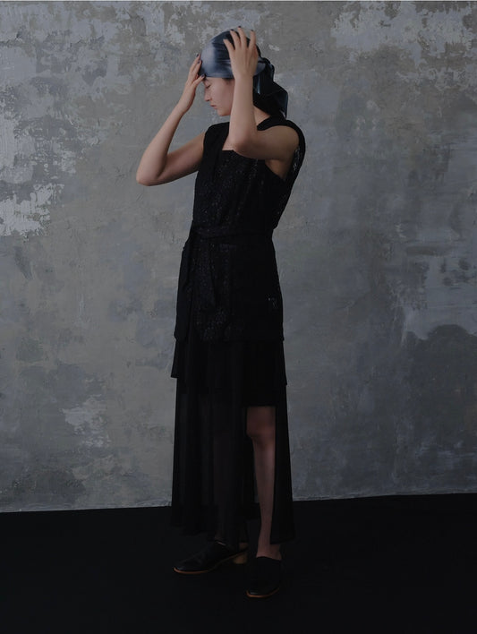 〔plain〕Sheer half jump suit「透ける余韻、重ねる静寂」