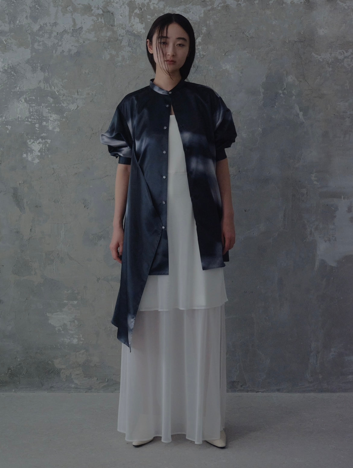 〔plain〕Sheer half jump suit「透ける余韻、重ねる静寂」