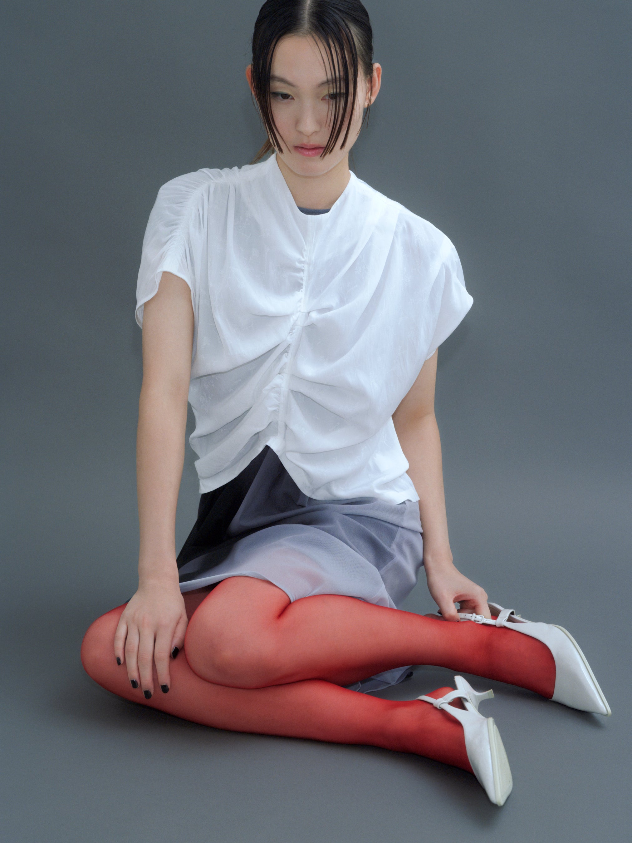 ritsuko karita 23SS pleats skirt サイズ2 RITSUKO KARITA - Collage print pleats skirt : black line / (ﾘﾂｺｶﾘﾀ