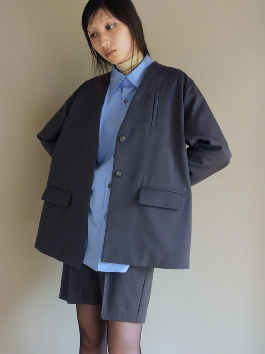 4A.【全額支払い】Plain collarless jacket〔plain〕original wool【受注販売】