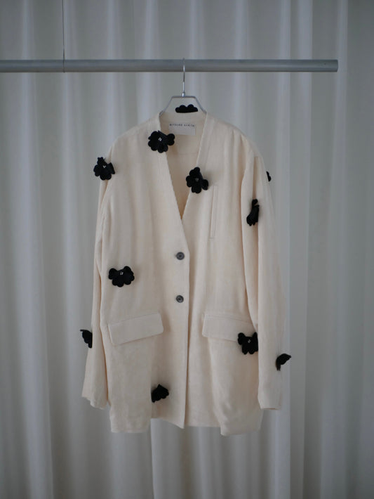 4B.〔内金30％支払い〕Black flower collarless jacket〔rich〕【受注販売】